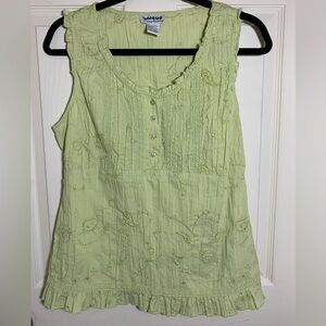 Renaissance Boho embroidered tank top with tie back detail and ruffle trim